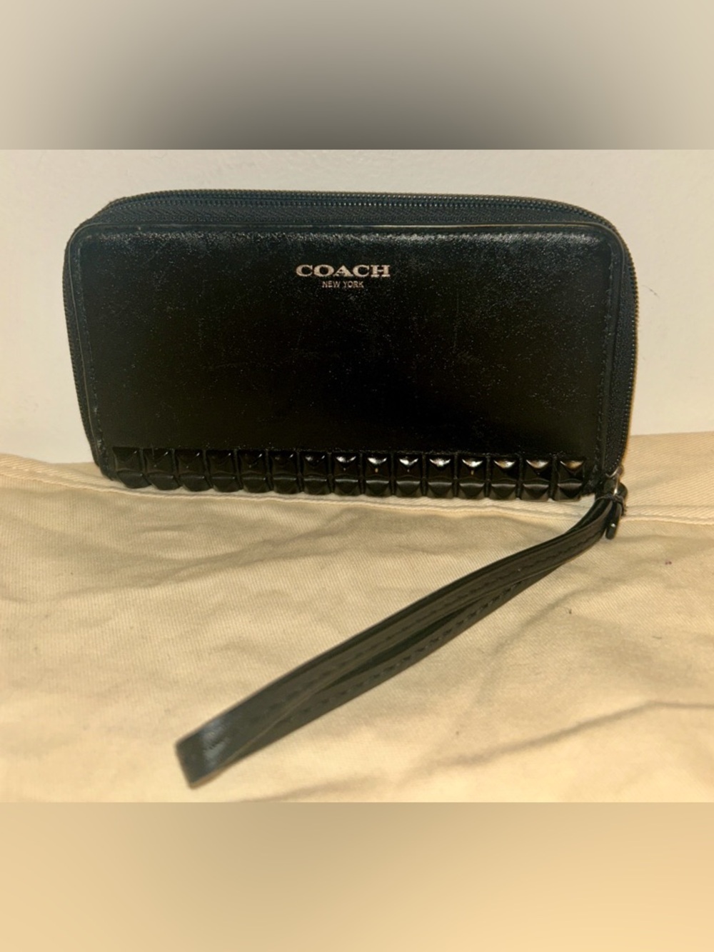 Coach Legacy Studded Leather Zip Around wristlet wallet